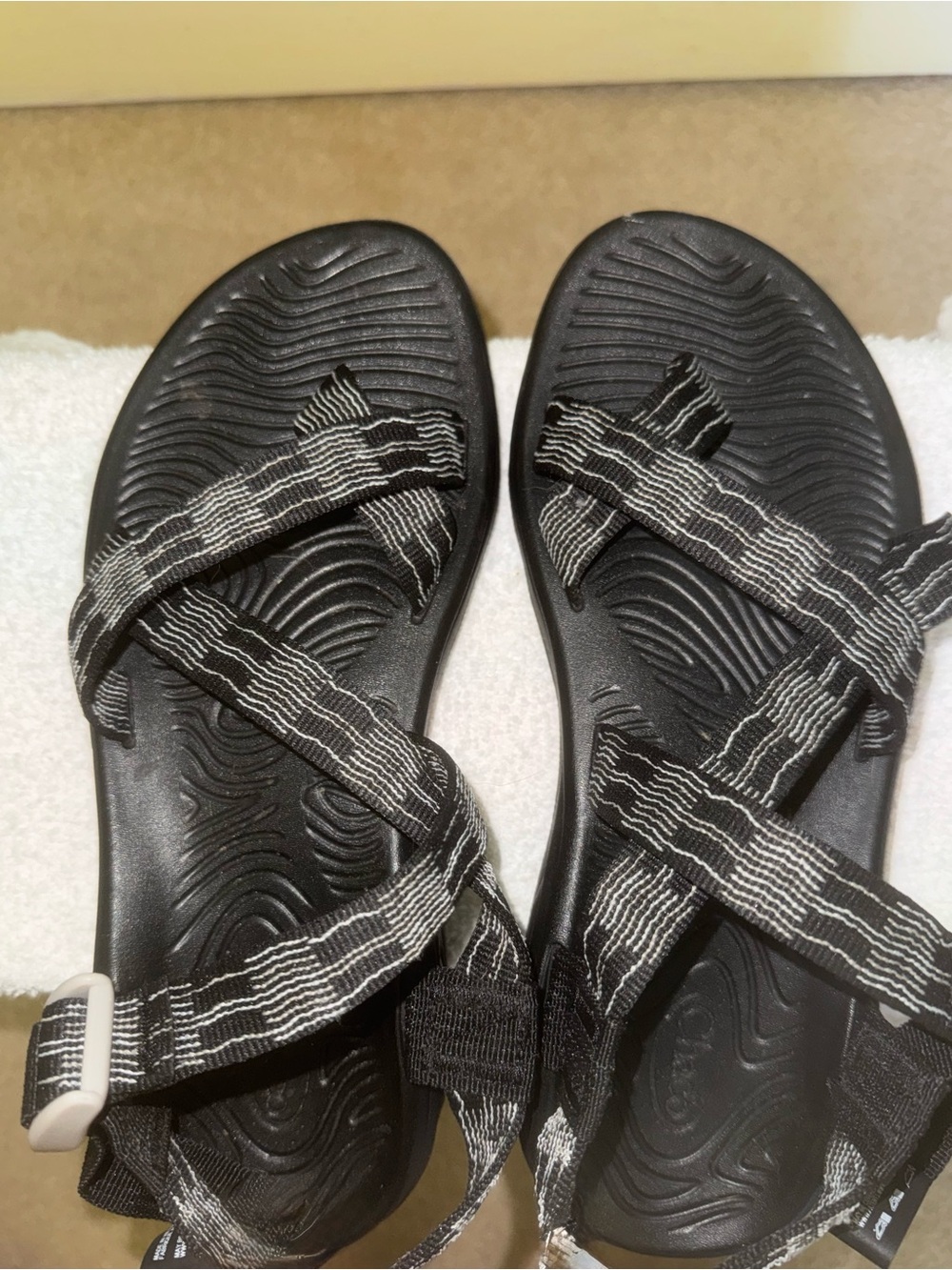 Chaco Women's Black Sandals with White Stripe Webbing